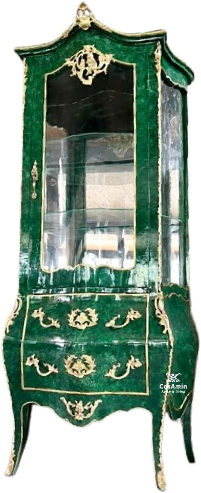 Emerald Green Display Case in Retro Baroque Rococo Style, Handmade Wooden and Glass Display Case for Living Room Decoration - Limited Edition