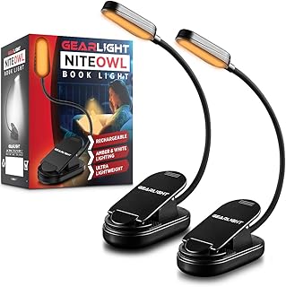 GearLight NiteOwl Rechargeable Book Light [2 Pack] - Dual Amber and White Modes, Reading Lights for Books in Bed at Night,...