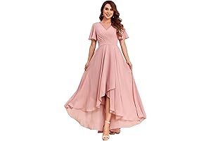 Chic and Elegant: Langkaao Women's V-Neck Chiffon Bridesmaid Dress with Pleated A-Line Skirt