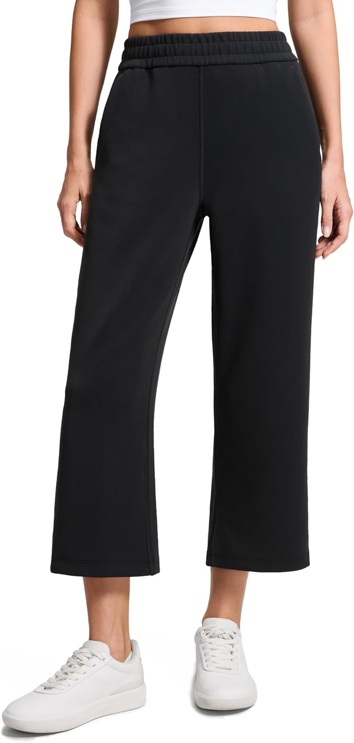 CRZ YOGA SoftAura Straight Leg Cropped Sweatpants Women 24" - Modal Lounge Travel Casual Pants with Pockets