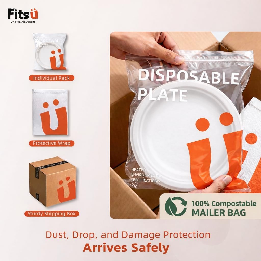 Compostable Plates with Grease Proof Liners 108 Pack 9 Inch White Biodegradable Plates PFAS-Free Heavy Duty Sugarcane Alternative Microwave Safe for Parties
