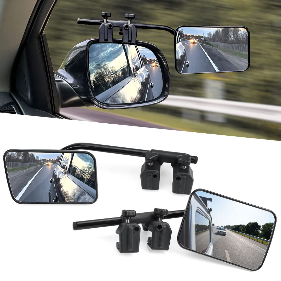 Espejo de remolque de coche, Espejos de remolque de caravana, Universal Externo Autocaravana retrovisores Extensiones para remolque Seguro, para coches Remolque Furgoneta SUV Camiones Touring (1 par)