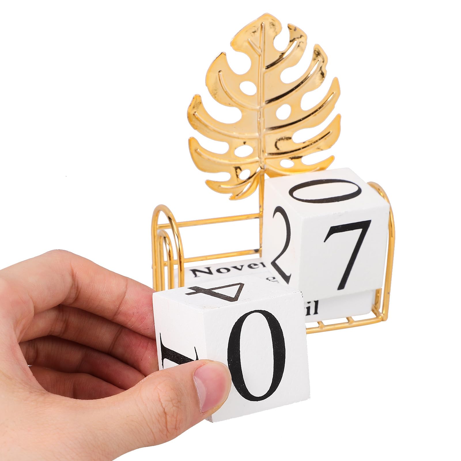 MAGICLULU Calendario Perpetuo da Tavolo in Legno e Ferro Decorazione Oro, Supporto per Calendario da Tavolo, per Uffici e Caffè Stile Decorativo Elegante