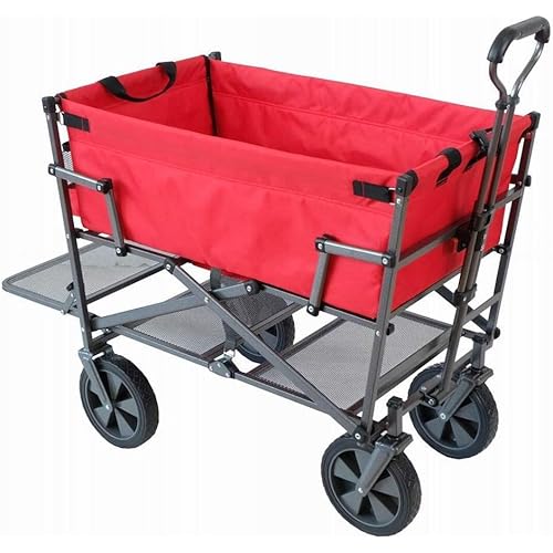 MacSports Double Decker Wagons Carts Heavy Duty Foldable Outdoor Collapsible Cart Portable Lightweight Utility Cart, All Terrain Sports Wagon for Camping Gear, Groceries, and More