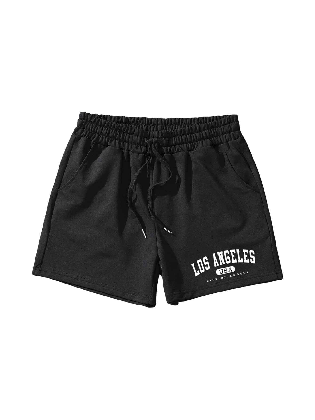 GORGLITTER Men's Graphic Cool Shorts Drawstring Waist Basketball Athletic Gym Shorts with Pockets Medium Letter Black