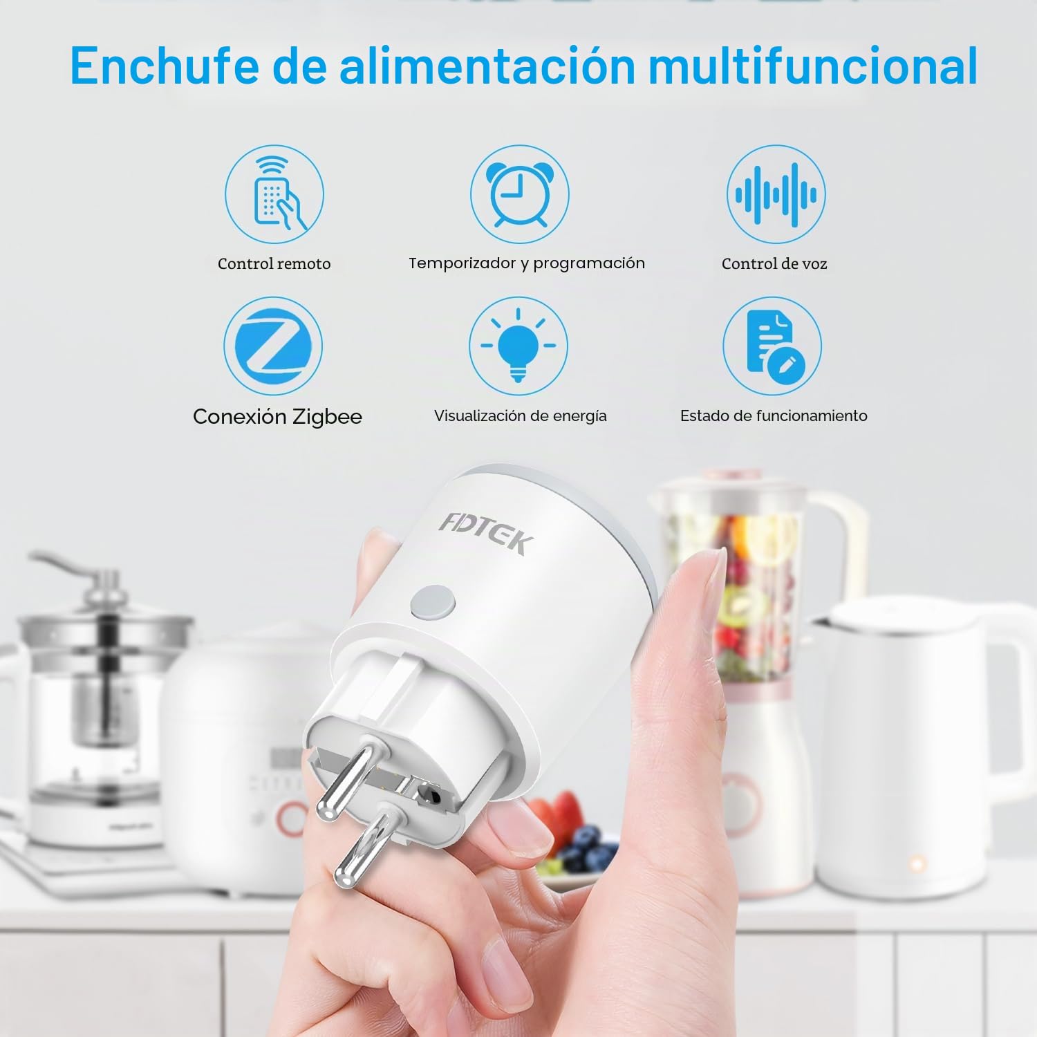 FDTEK Zigbee 3.0 Enchufe Inteligente con Medición de Corriente y Temporizador, Smart Plug 16A con Control Remoto y Monitor de Consumo de Energía, Compatible con Alexa y Google Home, 2 PCS
