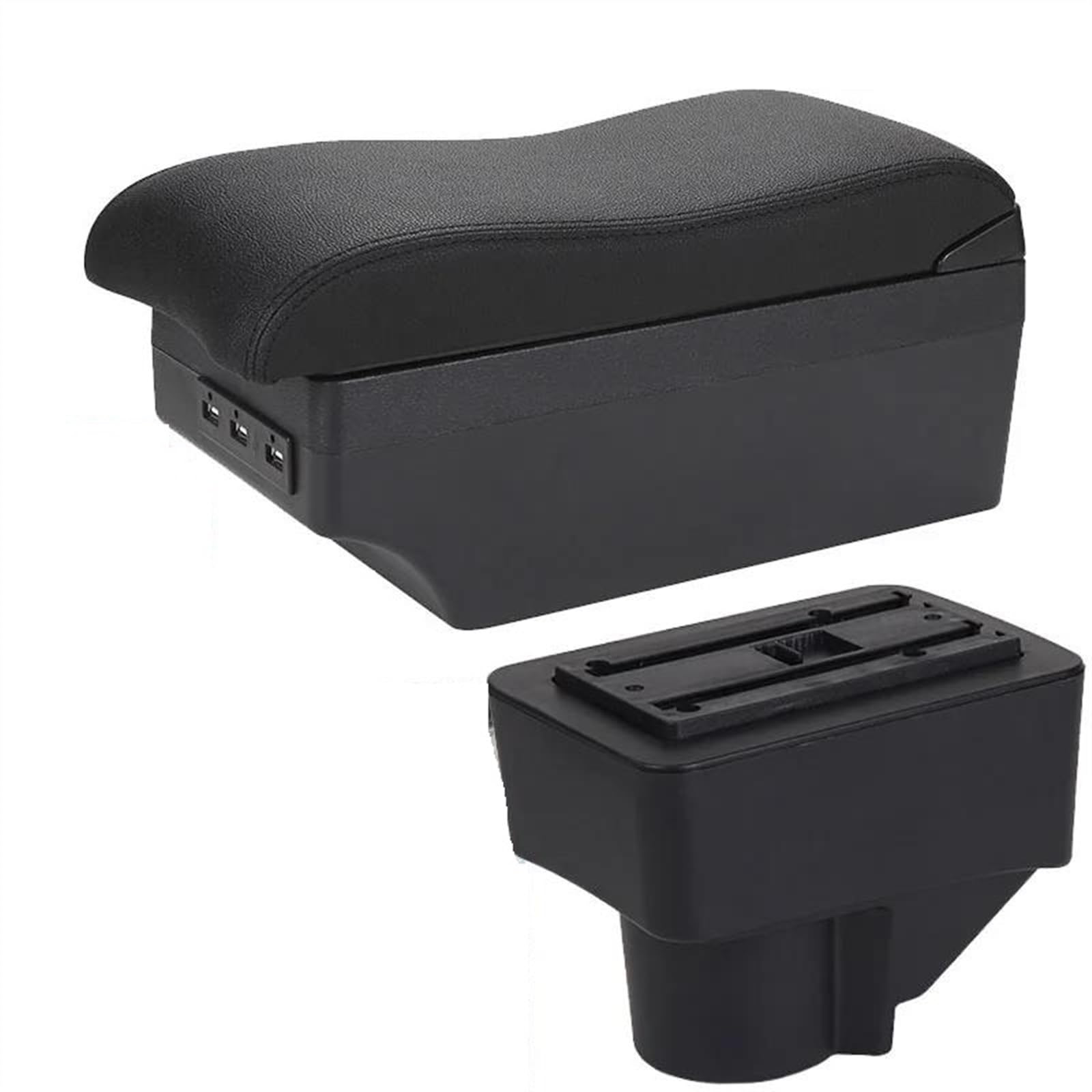 NOHEEU Car Armrest Box 2009-2017 Storage Curved Surface Leather Easy Installation For Fiesta MK7(A2 Black line 7USB)
