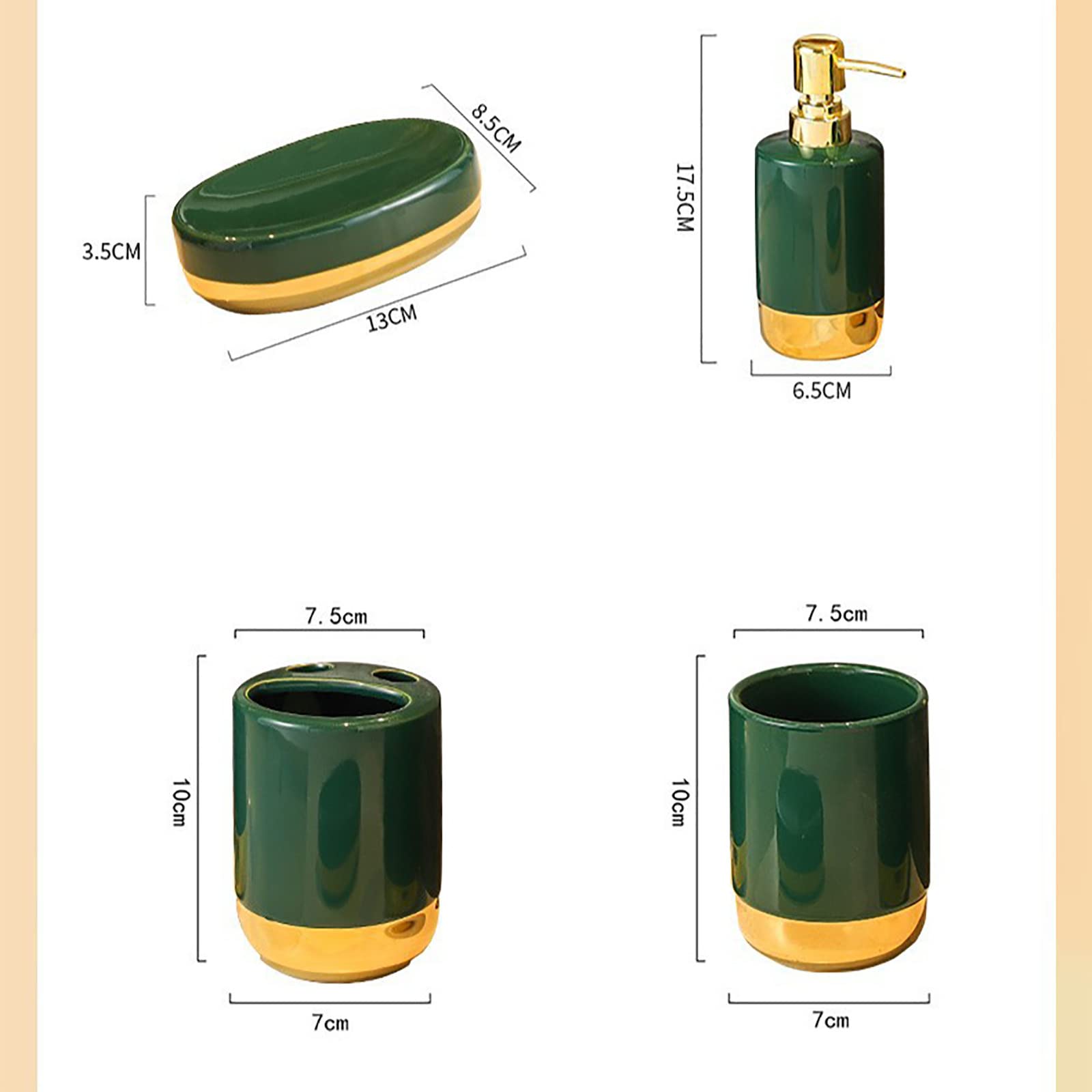 Juegos de Accesorios de baño, Acesorios Cuartos de Baño 5 Piezas con Dispensador Jabon Baño, Jabonera Baño, Porta Cepillo de Dientes, para Champú Gel de Ducha Cerámica Verde