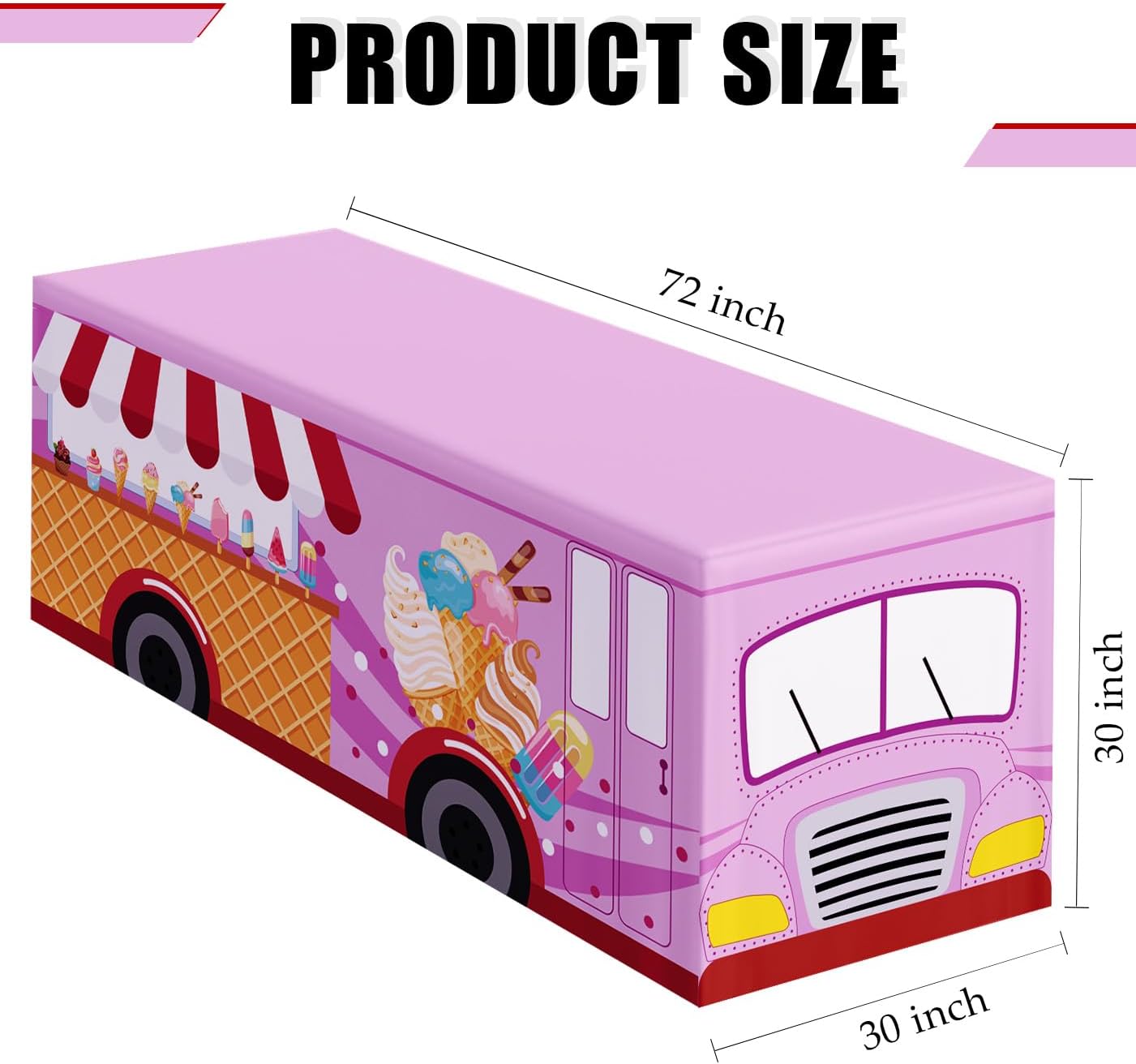 6 FT Ice Cream Truck Tablecloth Ice Cream Table Cloth Washable Fabric Polyester Rectangle Table Cover for Baby Shower Sweet One Birthday Donut Themed Party Decorations