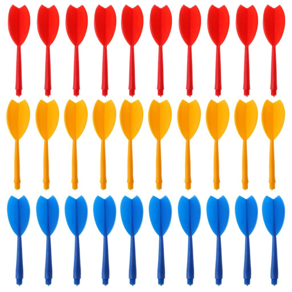 30 Pieces Multicolor Plastic Darts Shaft Flight Combo Set Red Yellow Blue