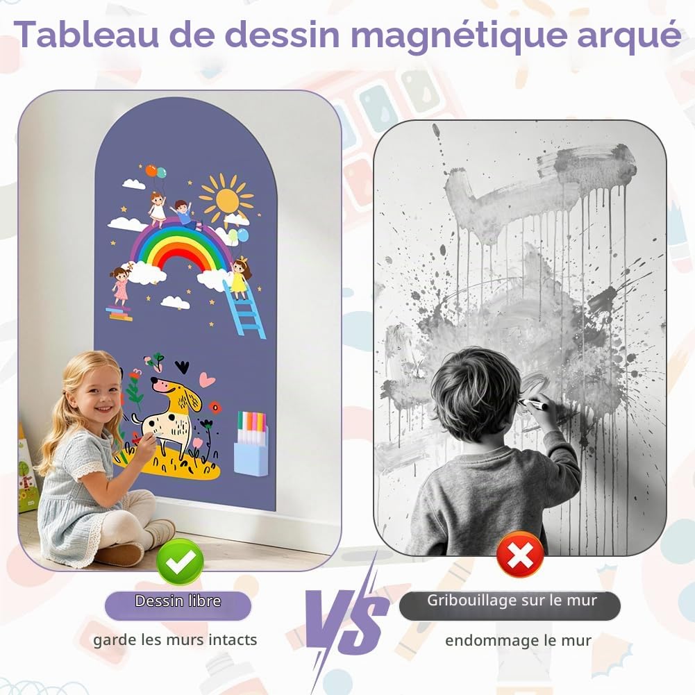 DiULi Tableau Magnetique Mural Enfant 44.5 x 100 cm, Tableau Aimante 2 en 1 Autocollant, Kit Complet avec 12 Marqueurs Craie Liquide, pour l'Apprentissage et la Creativite, Bleu