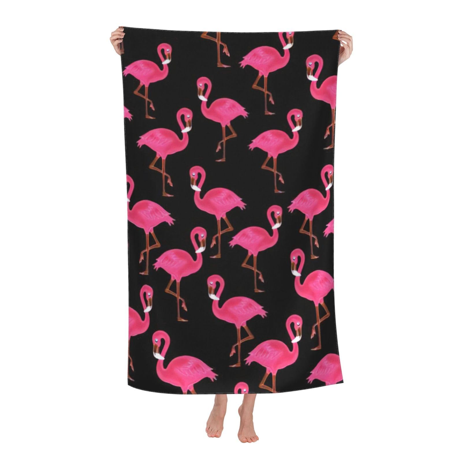 Oazcvbnn Women's White Lovely Pink Flamingos Print Adult Beach Towel Summer Travel Pool Vacation Swimming Fitness Outdoor Adventures