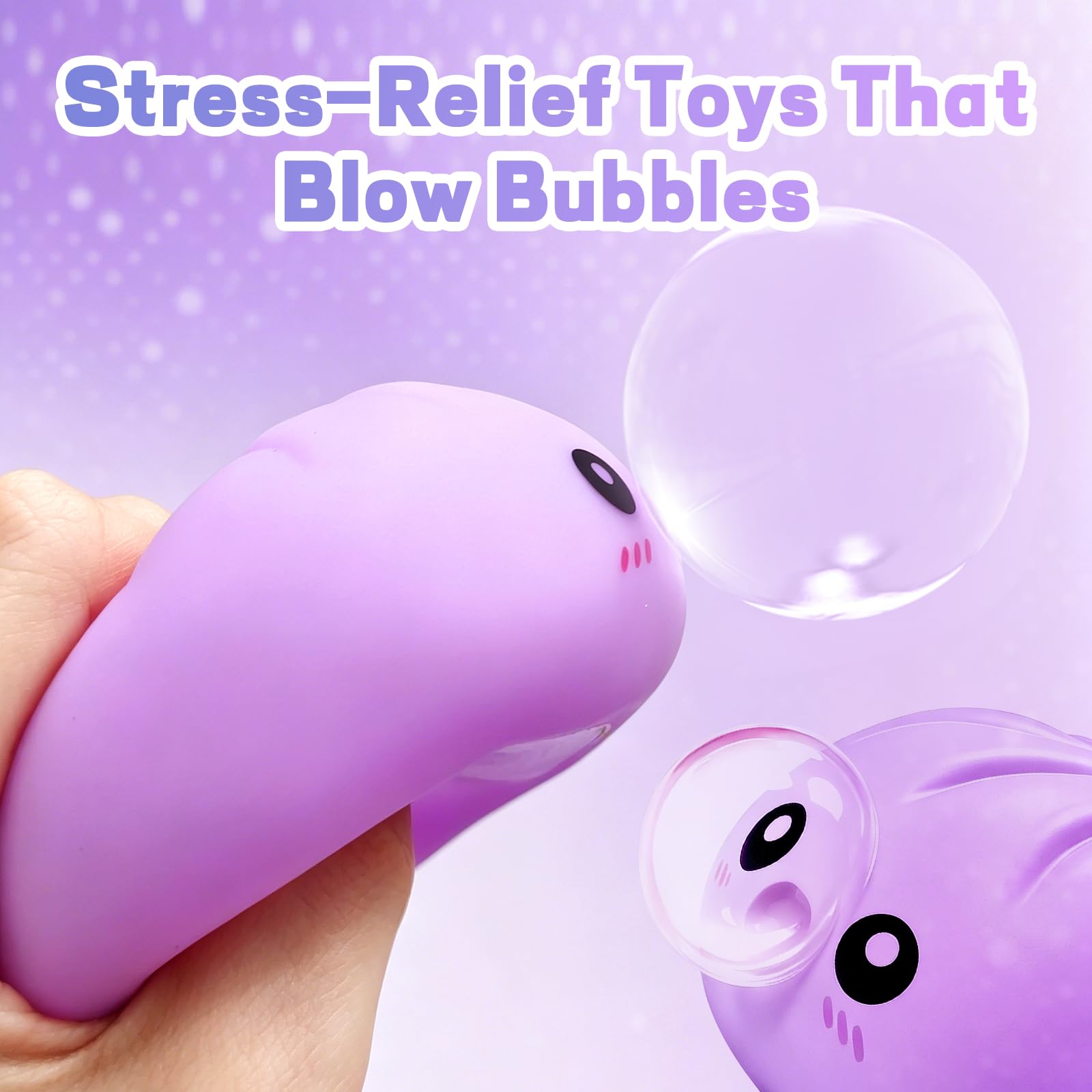2026 Upgrade Dumpling Squishy Mystery Box,New Dumpling Squishy Blow Bubbles,Dumplings Stress Balls Fidget Sensory Balls,Rainbow Dumplings, Cute Anxiety Relief Fidget (Purple) — view 4