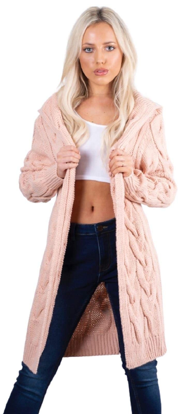 Crazy Girls Girls Pink Crazy Womens Chunky Knit Long Cardigan, Ml (Uk 12-14)