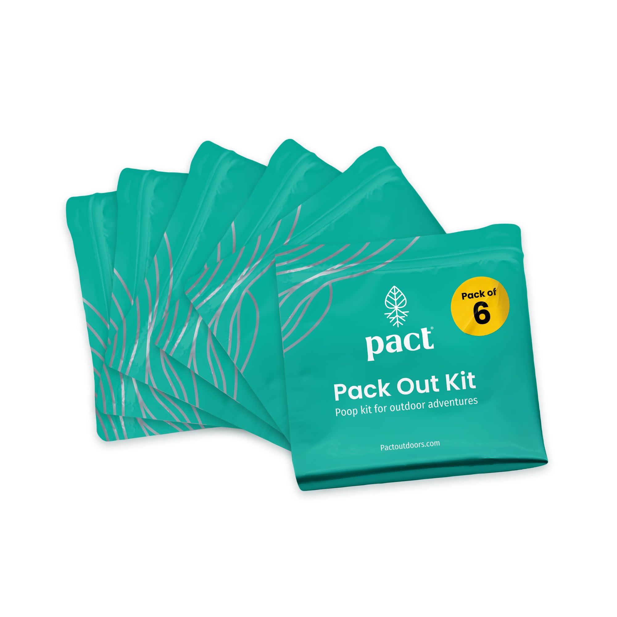 PACT Pack Out Kit - Camping Poop Kit Includes Wet Wipes, Smell Proof Disposal Bags, Hand Wipes, Poop Powder for Odor and Human Waste Bags for Camping and Backpacking - 6 Pack