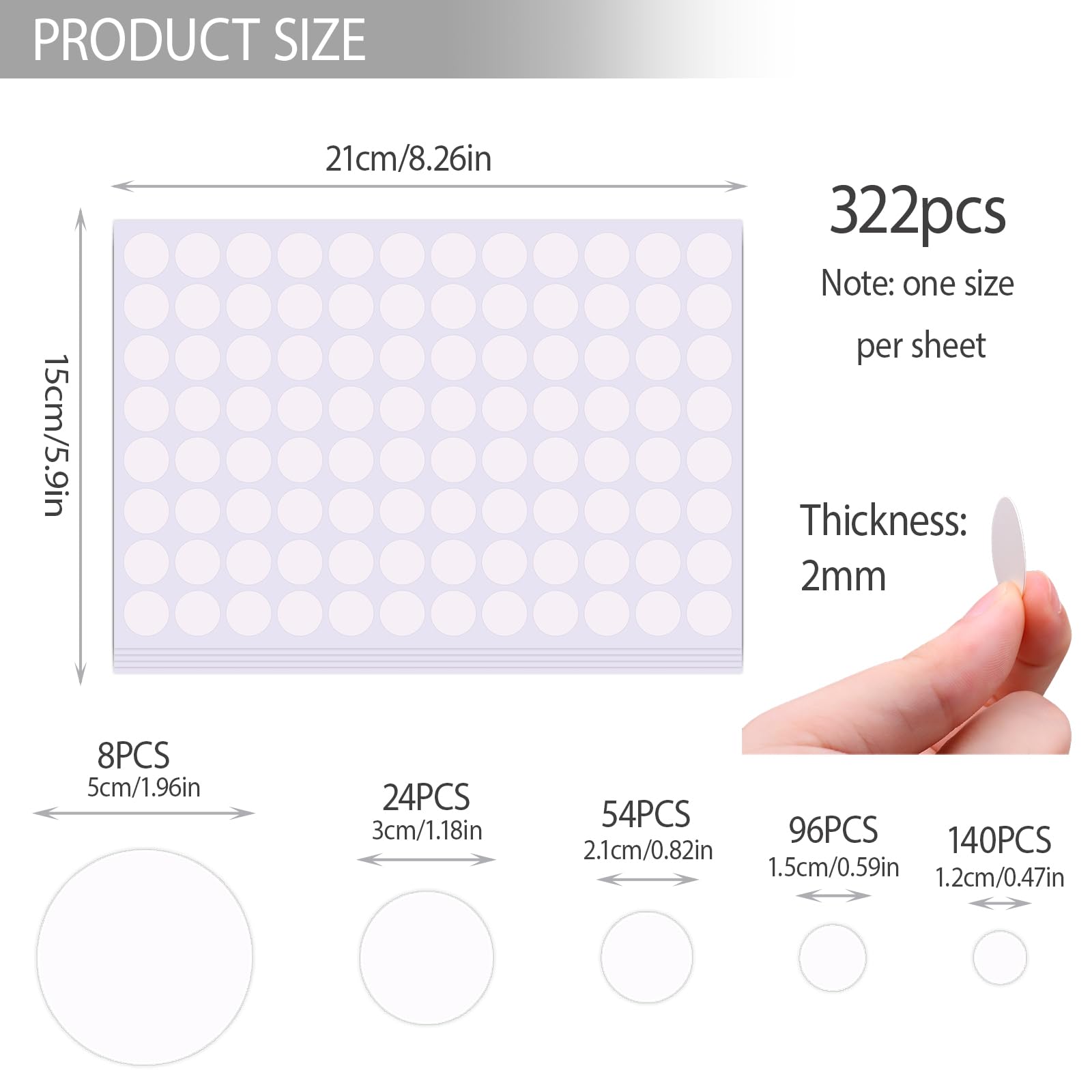 322 Pezzi Tappi Copriviti Viti Adesivi Bianchi in PVC, Ø12mm/15mm/21mm/30mm/50mm, Autoadesivi Rotondo per Fori Viti, Copri Viti Autoadesivi per Mobili, Armadi, Scrivanie Pareti e Decorazioni