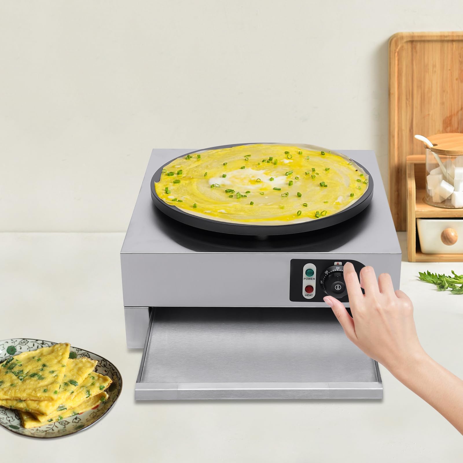 Macchina per crêpe in acciaio inox piastra crepe macchina elettrica robusta e durevole spatola di legno pratica adatta per cucine ristoranti caffetteria venditori mobili