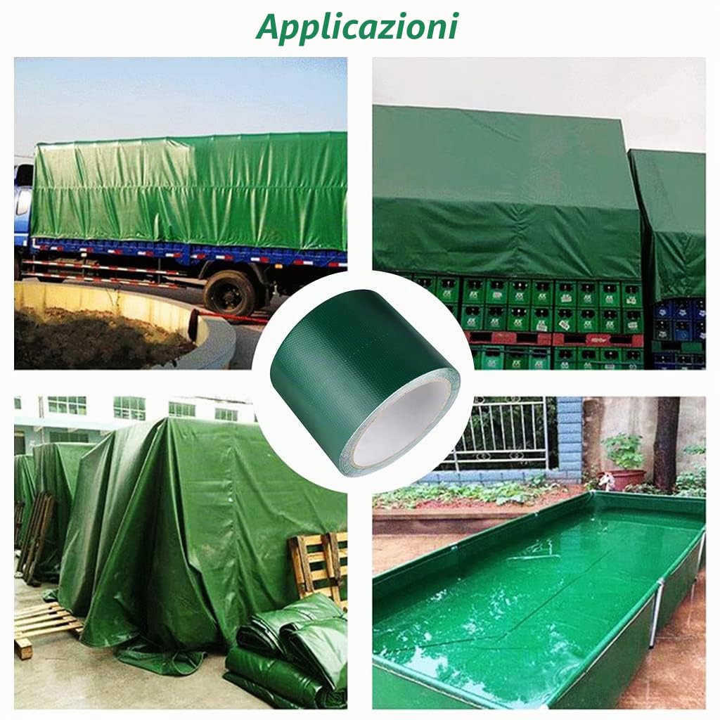 Nastri di Riparazione Impermeabile, 8cm x 10m Nastro Patch Riparazioni Tendone, Nastro Adesivo Telato Forte Ripara Plastica/Telone, per Nastro Adesivo per Tende da Sole in Linoleum…