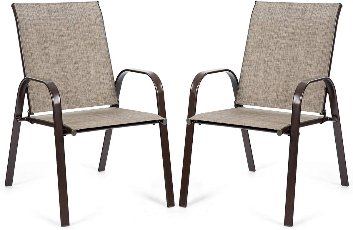 Giantex 2 Piece Patio Chairs, Outdoor Camping Chairs with Breathable Fabric, Set of 2 Garden Chairs with Armrest High Backrest for Garden Patio Pool Beach Yard Space Saving (1, Grey)