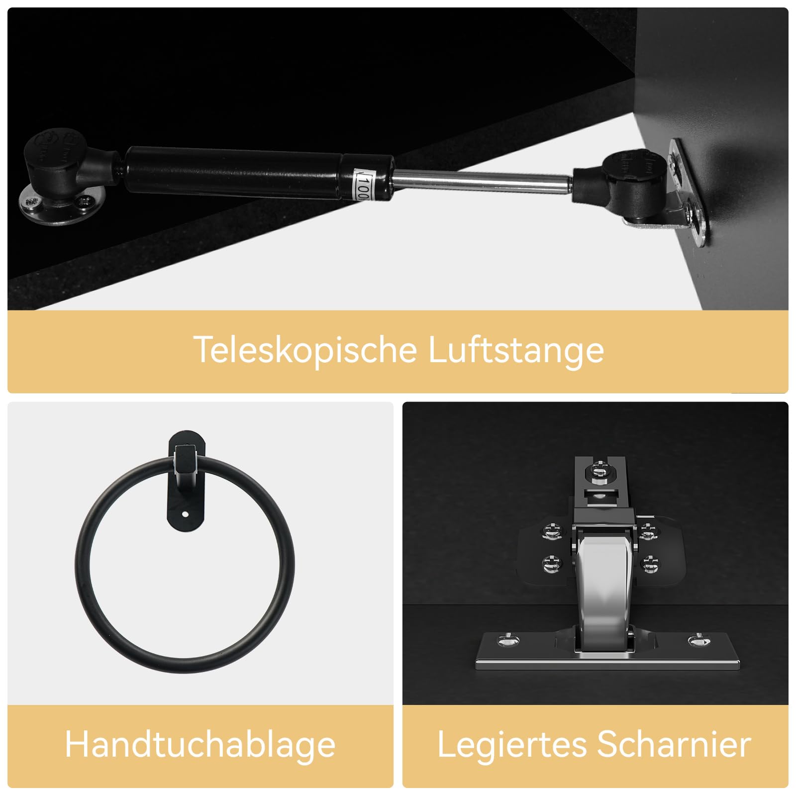 ZealWe Badmöbel-Set Waschtisch mit Unterschrank 60cm, Waschbeckenunterschrank mit Waschbecken, Badezimmermöbel Matt Schwarz Badezimmerschrank Hängend, 2-teilig, für kleine Bäder Gäste WC, Schwarz