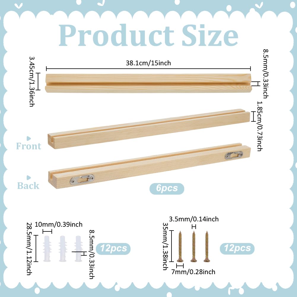 FINGERINSPIRE 6 Pack Support D'Affichage de Cartes à Collectionner Rack Bois pour Cartes Sportives 38x3.45x1.85cm Étagère Affichage Carte Cadre pour Carte Baseball Murale Avec Vis pour Boîtiers 35Pt