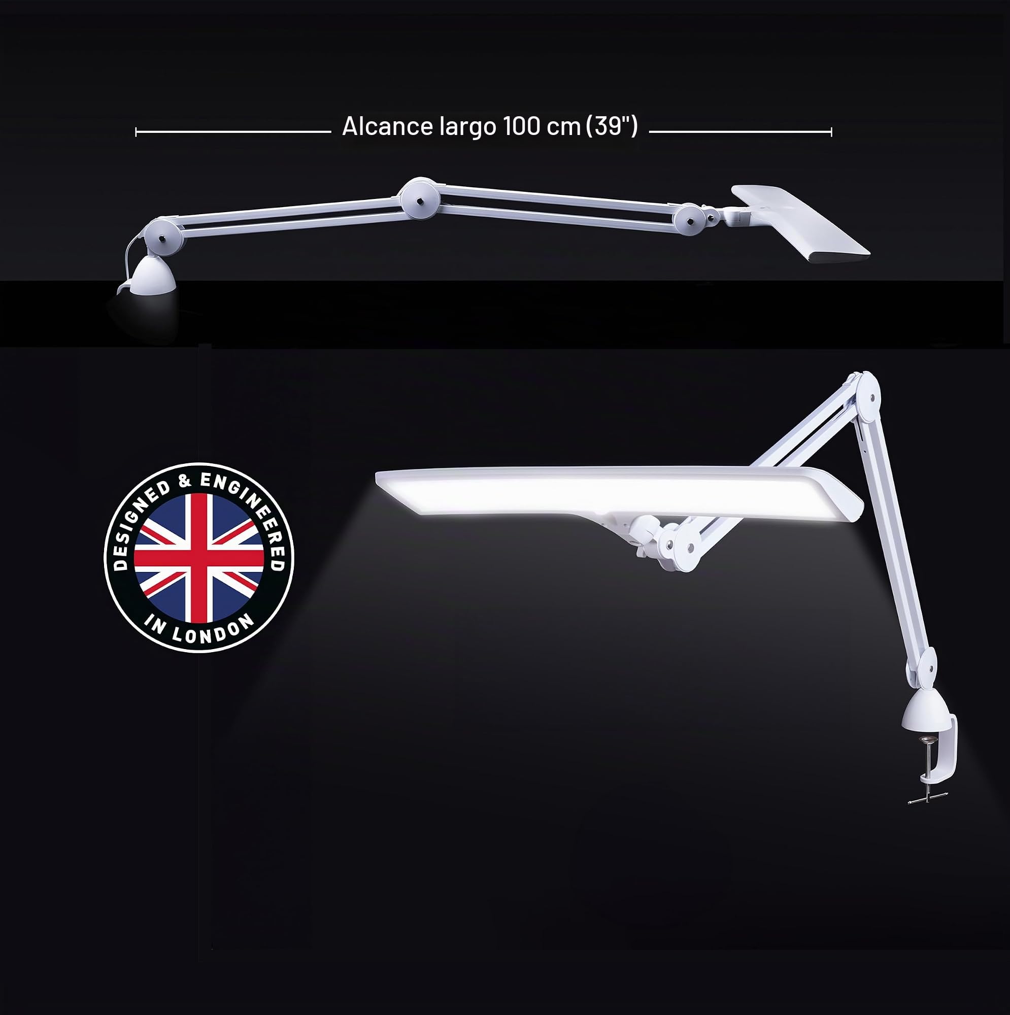 daylight Lumi – Lámpara de Escritorio LED – 4000 Lux, IRC 95+, Regulación Táctil, 2 Niveles de Brillo, Lámpara de Mesa Luz Diurna para Lectura, Manualidades y Oficina, Protección Visual, 15W, Blanco
