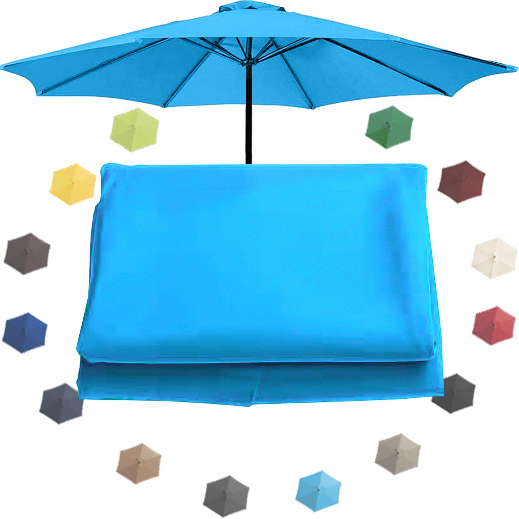 Replacement Parasol Canopy, Umbrella Replacement Cloth, Replacement Top Canopy For Umbrella Replacement Fabric Garden Parasol Canopy Cover For 200cm/270cm/300cm(6.6ft/9ft/10ft)(Color:Lake blue,Size:20