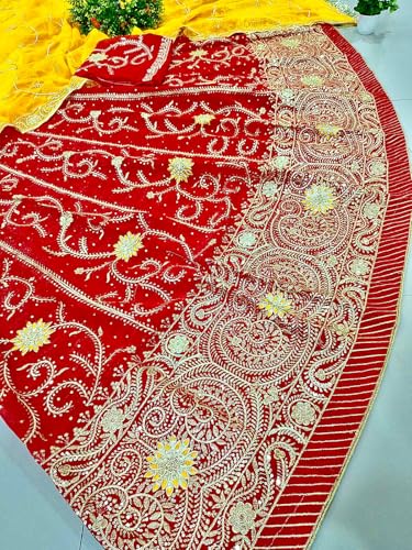 Image of Heavy Embroidery Work Semi Stitched Shimmer Silk Rajputi Poshak For Women Rajasthani Lehenga Choli