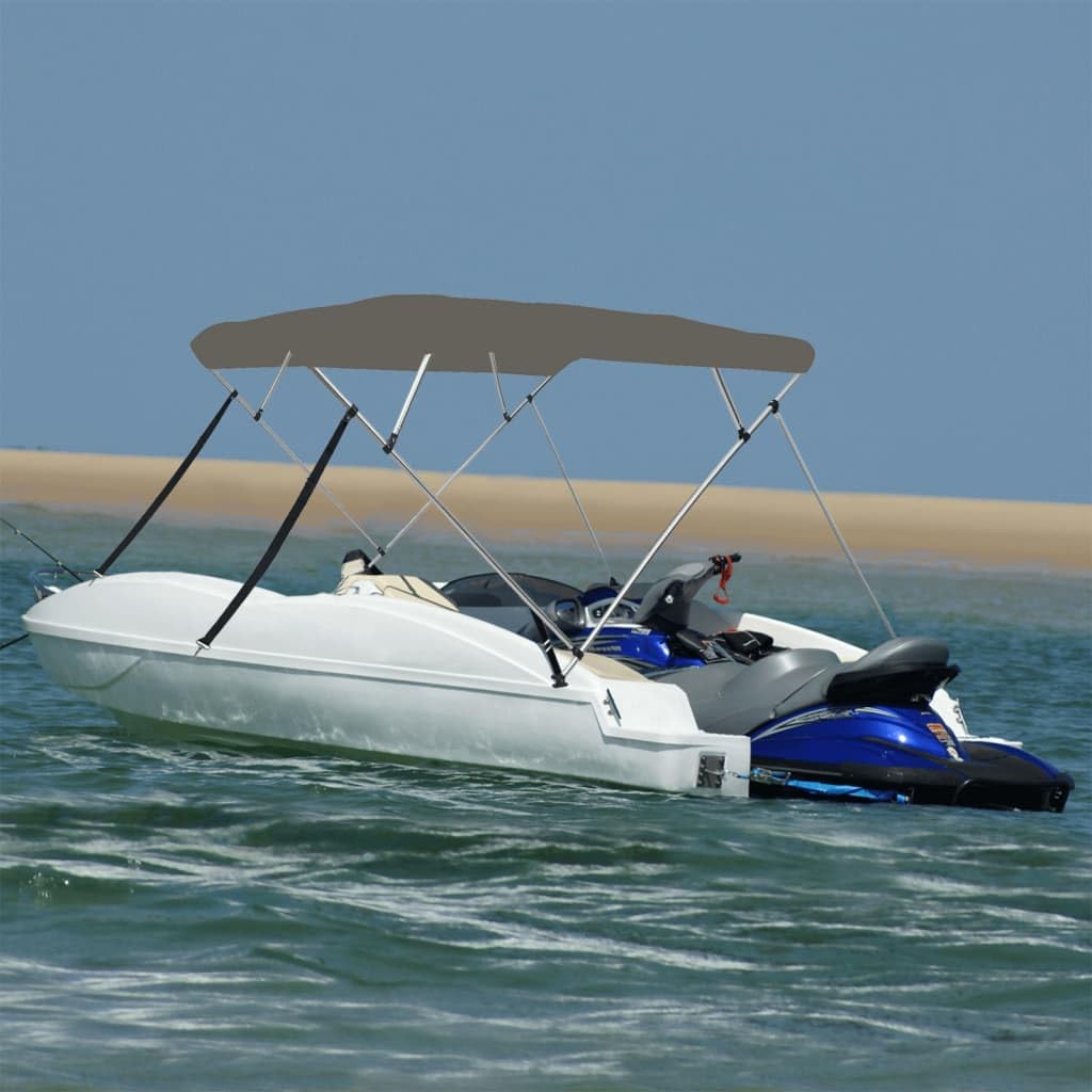 4-Bow Bimini-Top Grau 243x180x137 cm, 600D Polyester mit PU-Beschichtung, Aluminiumrahmen, Bootspersenning, Abdeckplane, Bootabdeckung, Regenschutz für Motorboot und Yacht