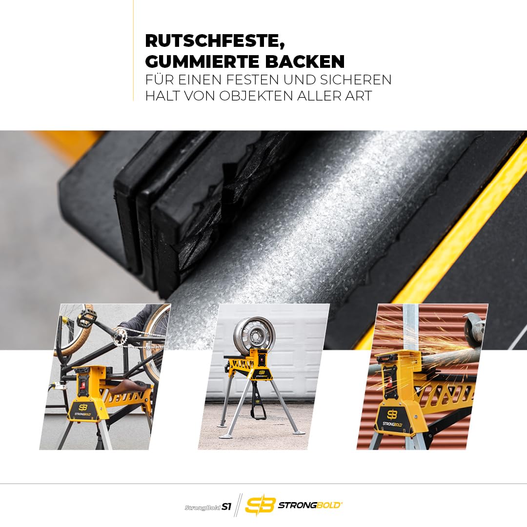 S1 Mobiler Spannbock - Werkbank klappbar mit Schraubstock, 10 kN Spannkraft, 95 cm Spannweite, 250 kg Tragkraft, mit Fußpedal für sichere Bedienung
