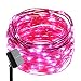 ErChen Solar Powered Copper Wire Led String Lights, 33FT 100 LEDs Waterproof 8 Modes Decorative Fairy Lights for Outdoor Christmas Garden Patio Yard (Pink)