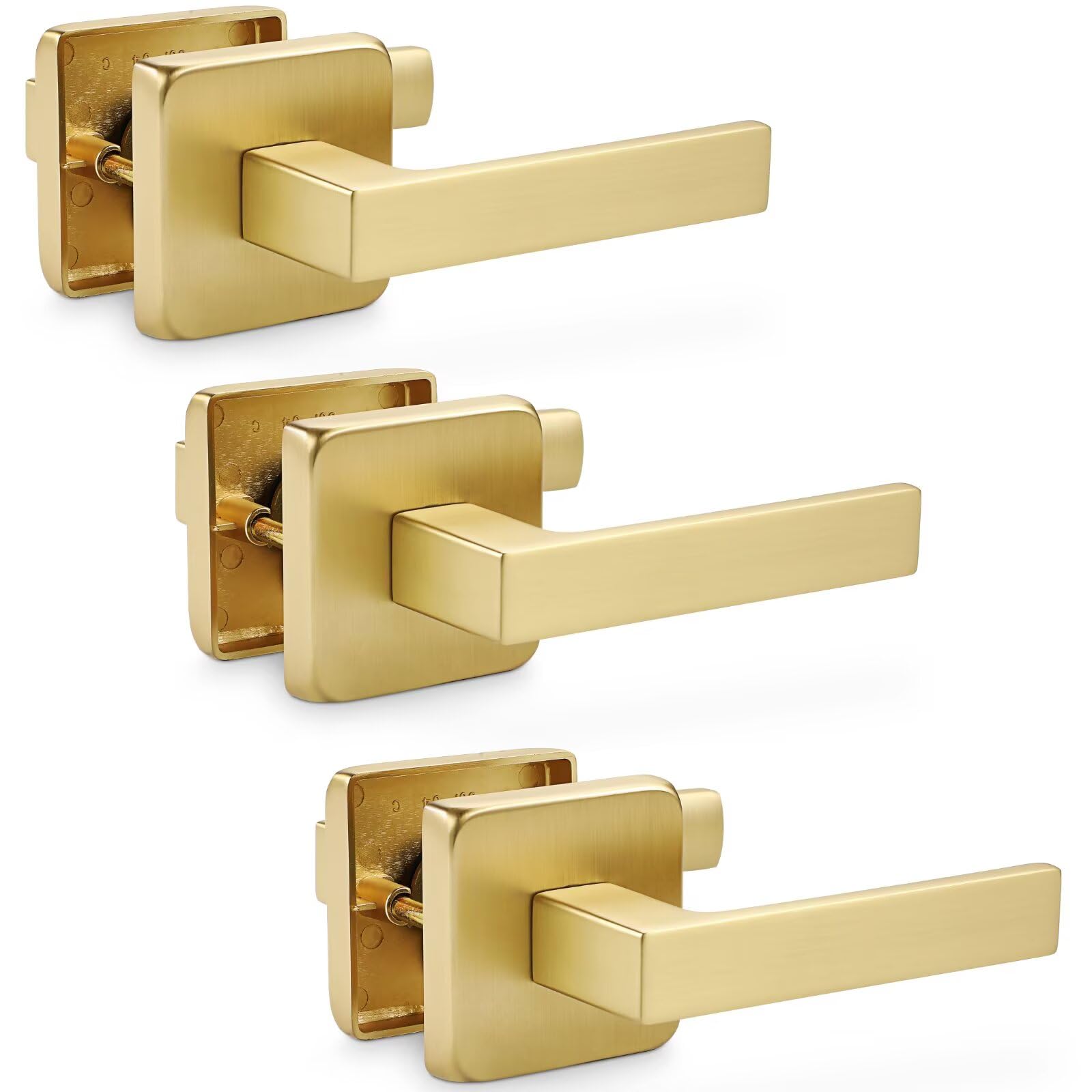 Linkaa Interior Passage Door Handle Brass Gold Lever Handles for Closet and Hallway Doors,Keyless Door Knob with no Lock,Heavy Duty Levers (Satin