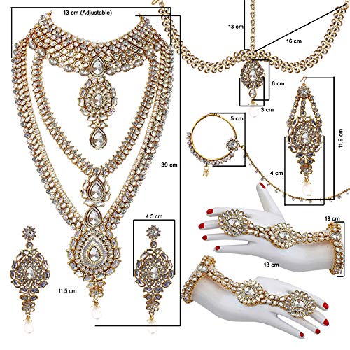 Image of Lucky Jewellery Designer Gold Plated Dulhan Bridal Jewelry Set 8 Pcs. for Girls & Women (3600-WZK-PARENT)