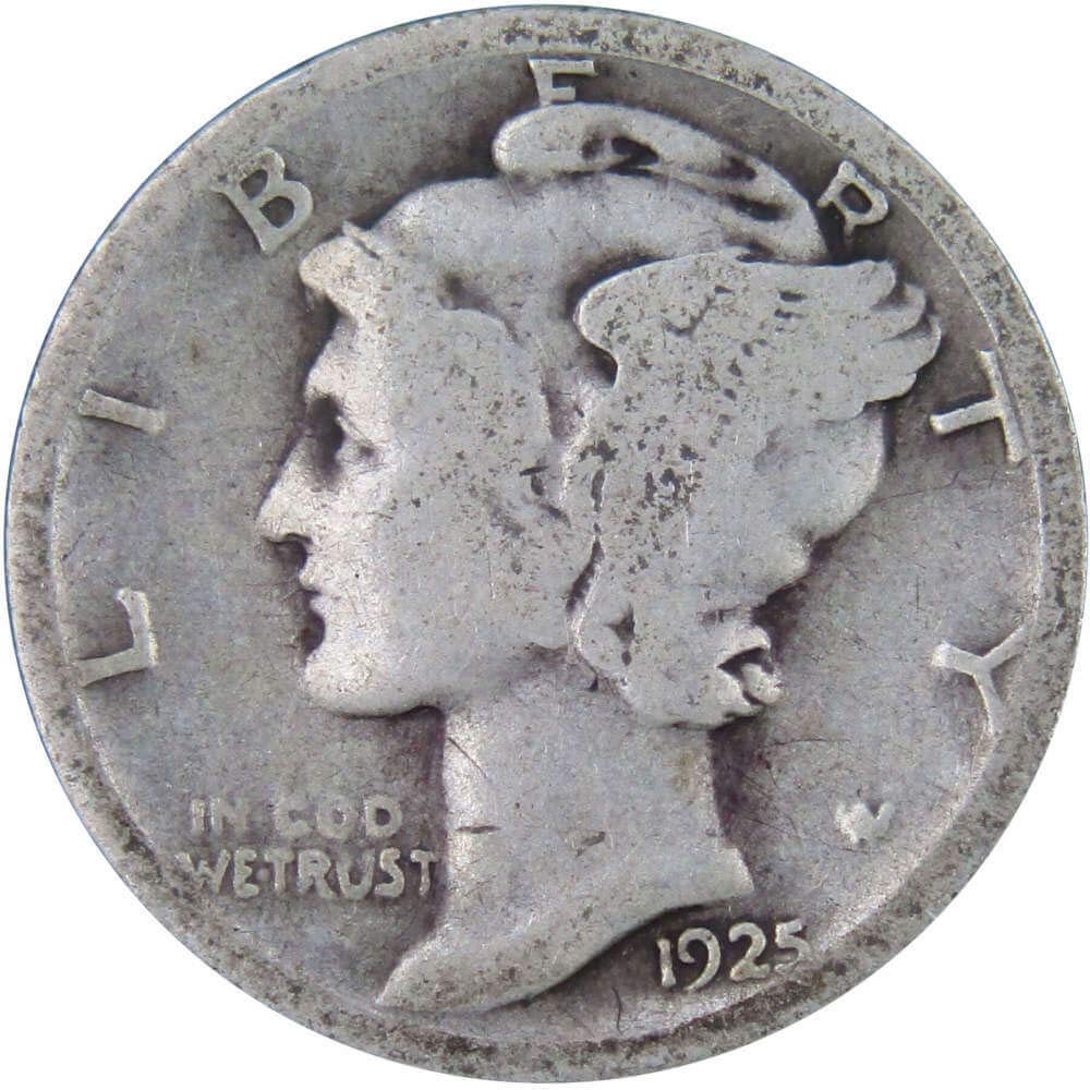 1925 Mercury Dime AG About Good 90% Silver 10c US Coin Collectible