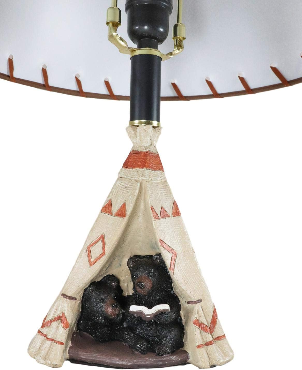 Ebros Campfire Story Time Black Bear Cubs Reading Book in Indian Teepee Hut Desktop Table Lamp 19" H Statue with Southwestern Shade Rustic Western Cabin Lodge Decorative Bear Figurine Accent Lighting