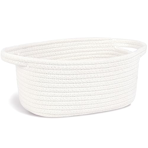 ABenkle Cesta de almacenamiento pequeña, mini canasta, bonita canasta tejida de cuerda de algodón, cesta de estante, cesta de almacenamiento de