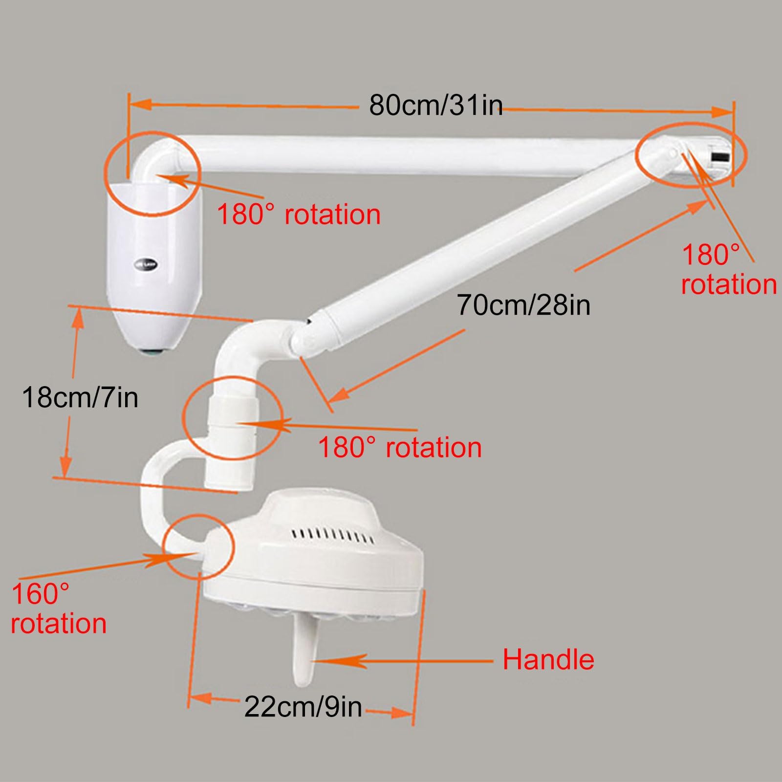 Lampa Ścienna LED do Badań Chirurgicznych, Lampa Stomatologiczna, Lampa Bezcieniowa o Obrocie 180 Stopni, Lampa Kosmetyczna, Lampa dla Zwierząt, Lampa Kosmetyczna