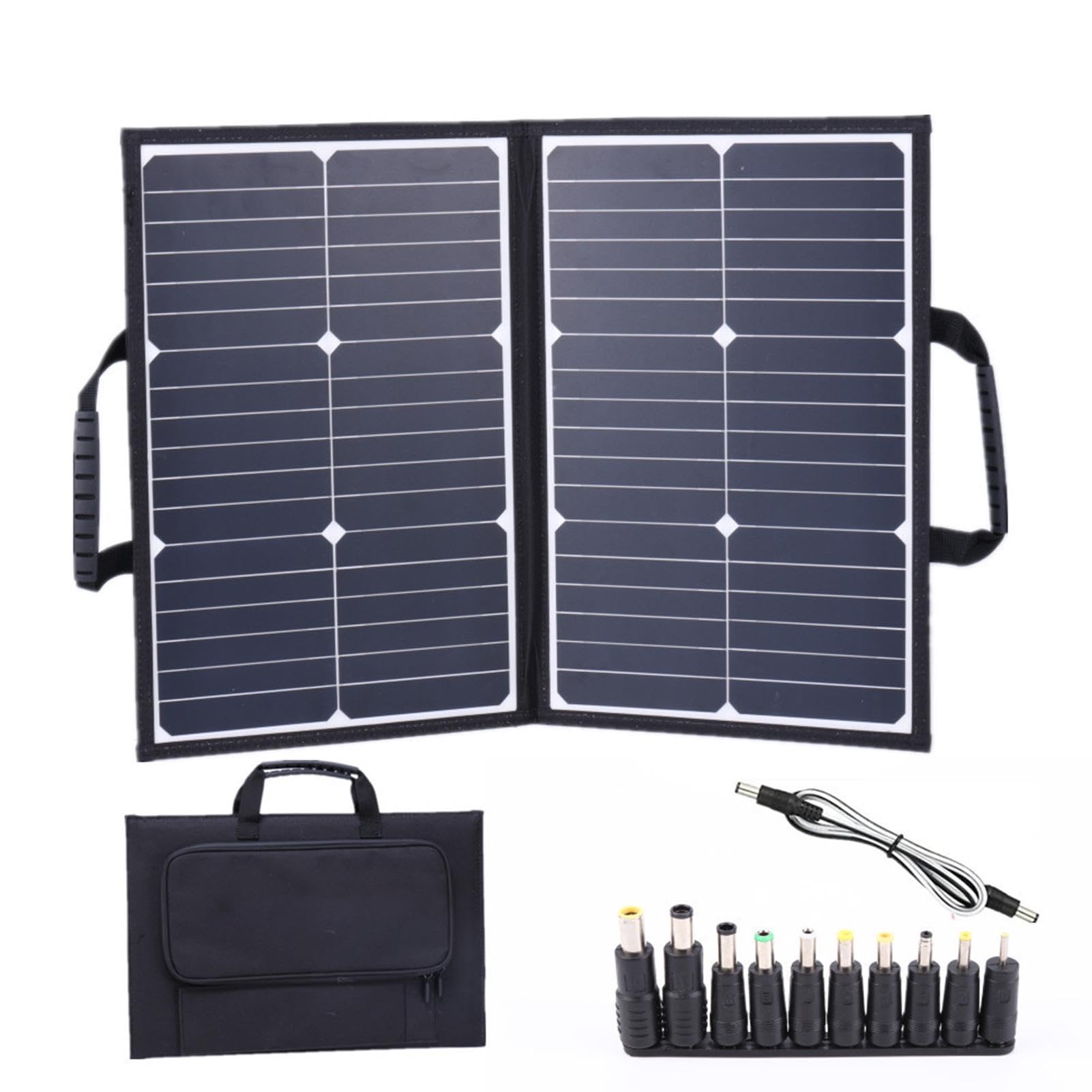 Kit di pannelli portatili,Caricatore solare pieghevole da 60 W con | morsetto per batteria e cavo CC | Kit pannello solare per campeggio, camper, marina, telecamera con 2 uscite USB
