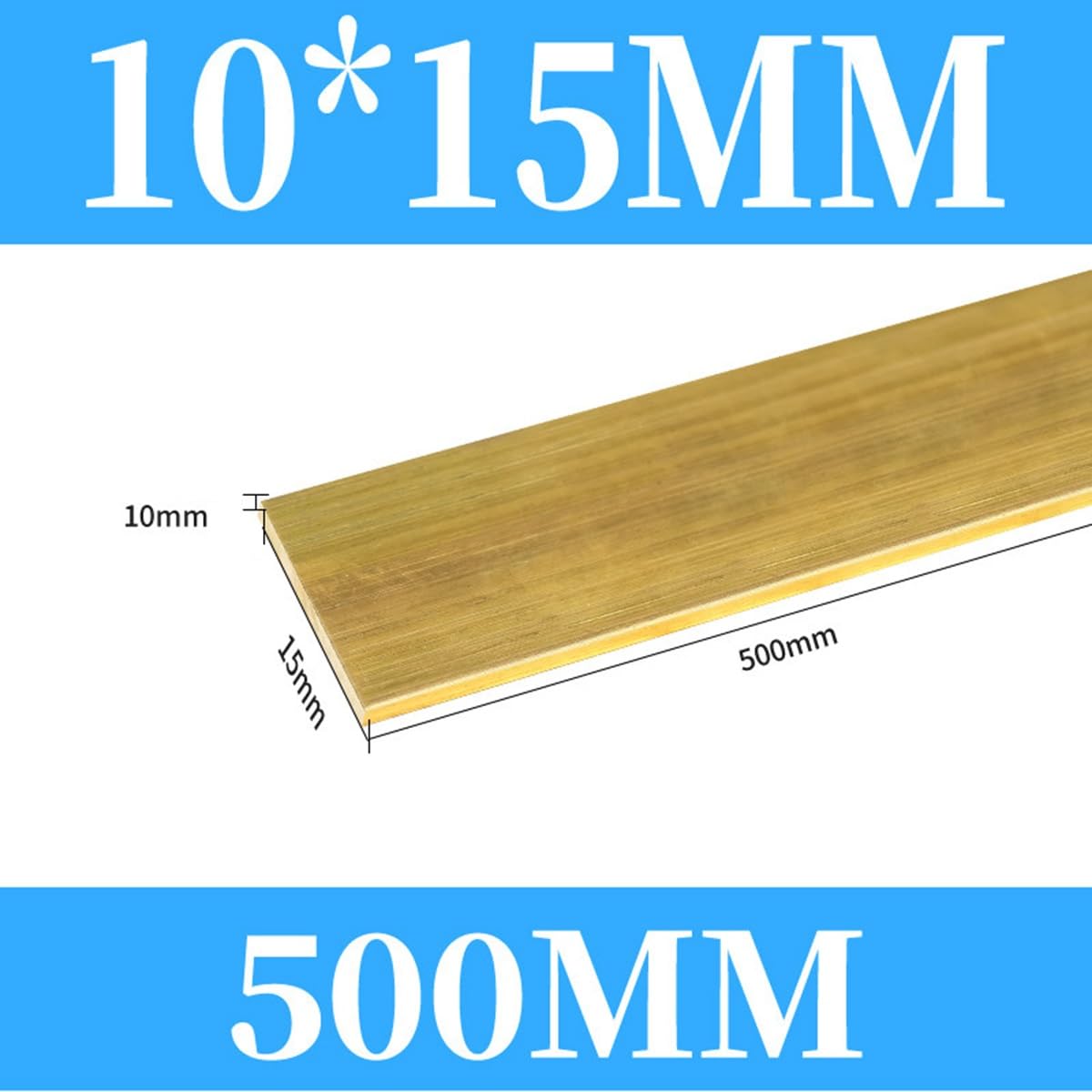 Pasek mosiężny H59 500 mm - niestandardowa płyta cięta na mosiądz grubość 2 mm ~ 12 mm przemysłowe majsterkowanie (10 mm x 15 mm x 500 mm)