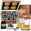 Whisiskey Set de Verre a Whisky - Coffret Whisky Cadeau Homme - Verre à Whisky & Rhum - 4 Verres à Whisky, 8 Pierre a Whisky, 4 sous-Verres, Whiskey Accessories