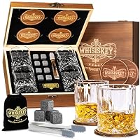 Whisiskey Whisky Gläser Set - Whiskey Geschenkset Glas - Whiskygläser - Geschenke für Männer - Männergeschenke - Geburtstagsgeschenk Mann - Geschenkbox, 4 Rum Gläser, 8 Whiskey Steine