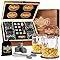 Whisiskey Set de Verre a Whisky - Coffret Whisky Cadeau Homme - Verre à Whisky & Rhum - 4 Verres à Whisky, 8 Pierre a Whisky, 4 sous-Verres, Whiskey Accessories