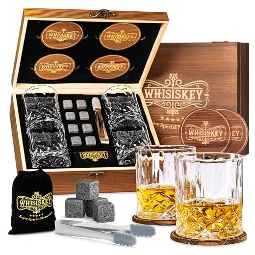 Whisiskey Whisky Gläser Set - Whiskey Geschenkset Glas - Whiskygläser - Geschenke für Männer - Männergeschenke - Geburtstagsgeschenk Mann - Geschenkbox, 4 Rum Gläser, 8 Whiskey Steine