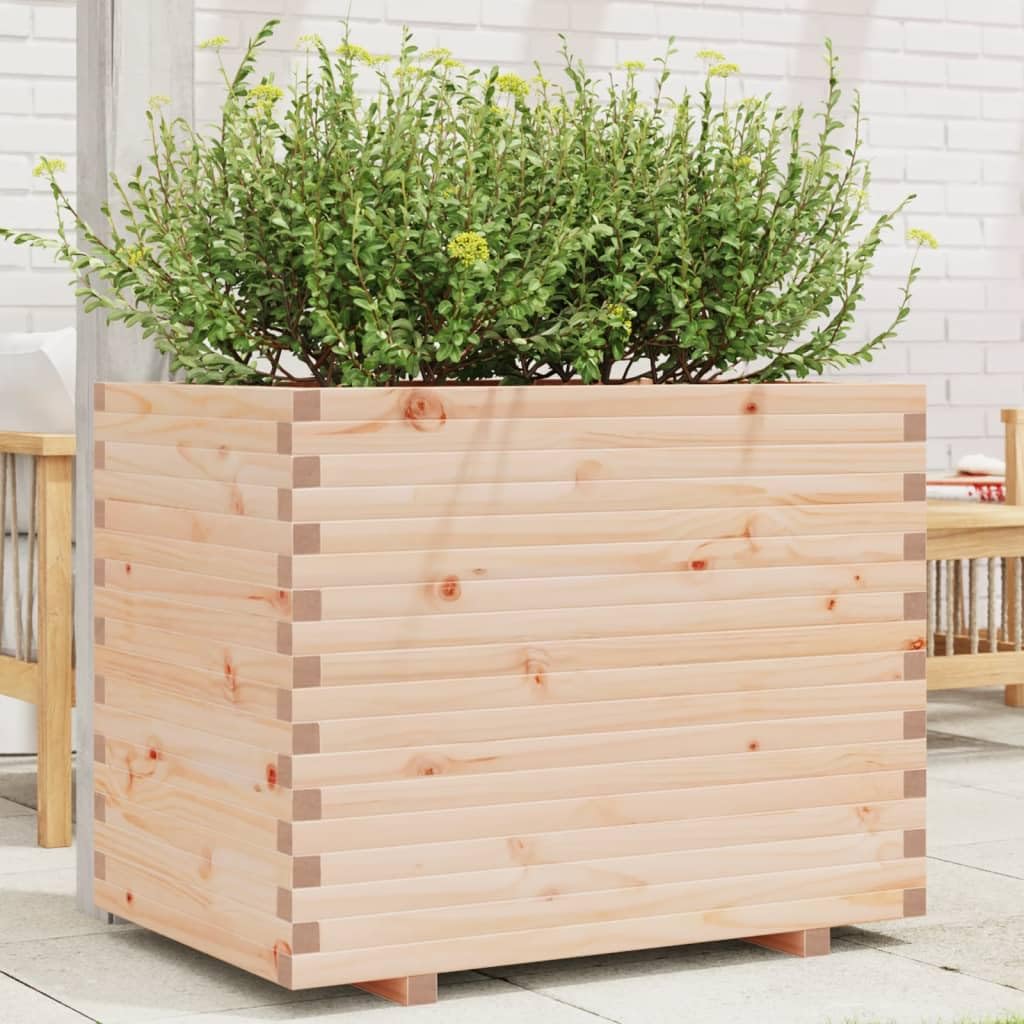 Macetero de madera maciza de pino, 90 x 60 x 72,5 cm, bancal elevado para jardín, balcón y terraza, resistente cama elevada para verduras y flores