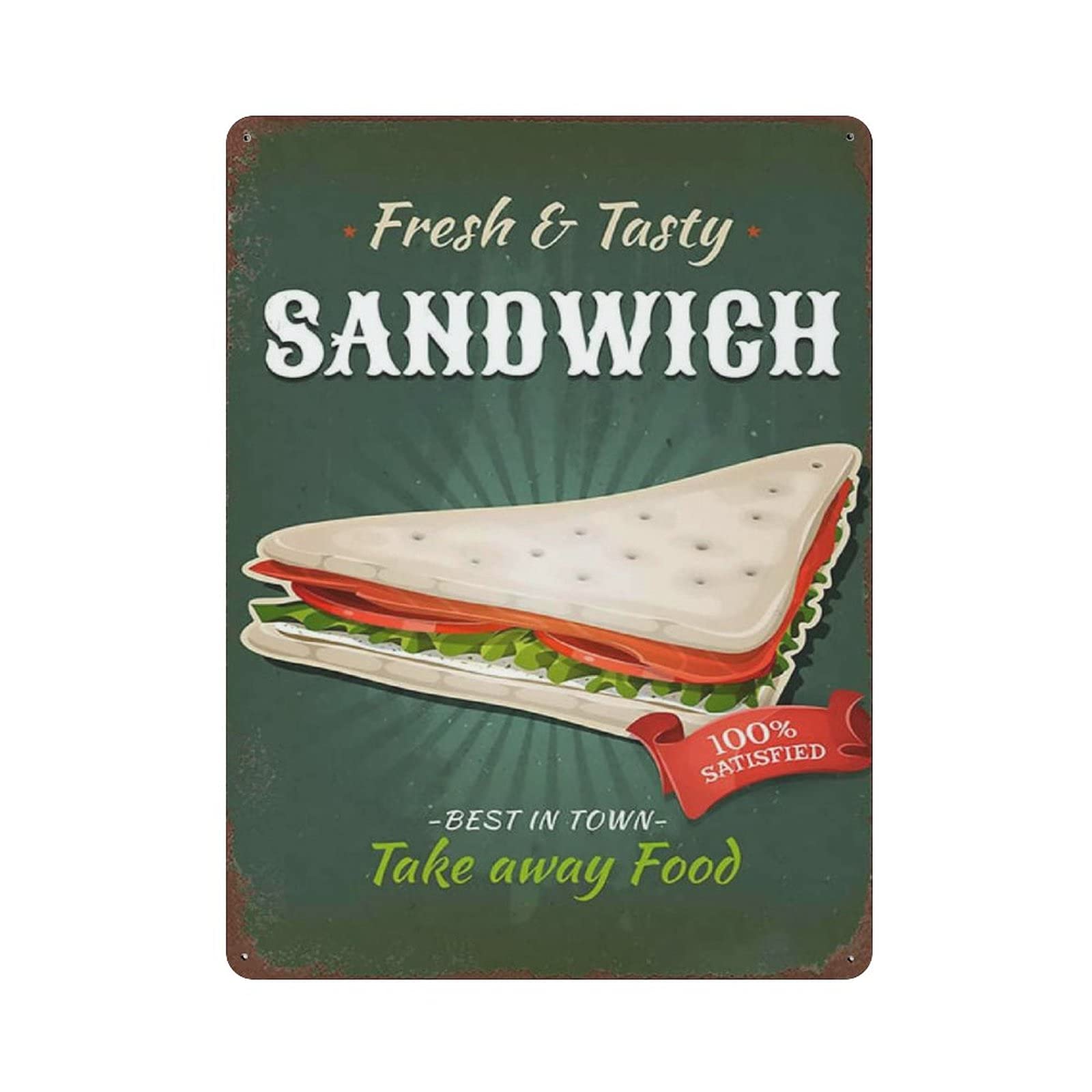 Metal Tin Sign Sandwich Fast Food Vintage Tin Poster Metal Sign Wall Decoration Country Kitchen Home Garage Decor 16"x12"