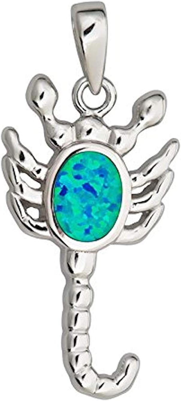 DECADENCE Sterling Silver Created Opal Scorpion Pendant