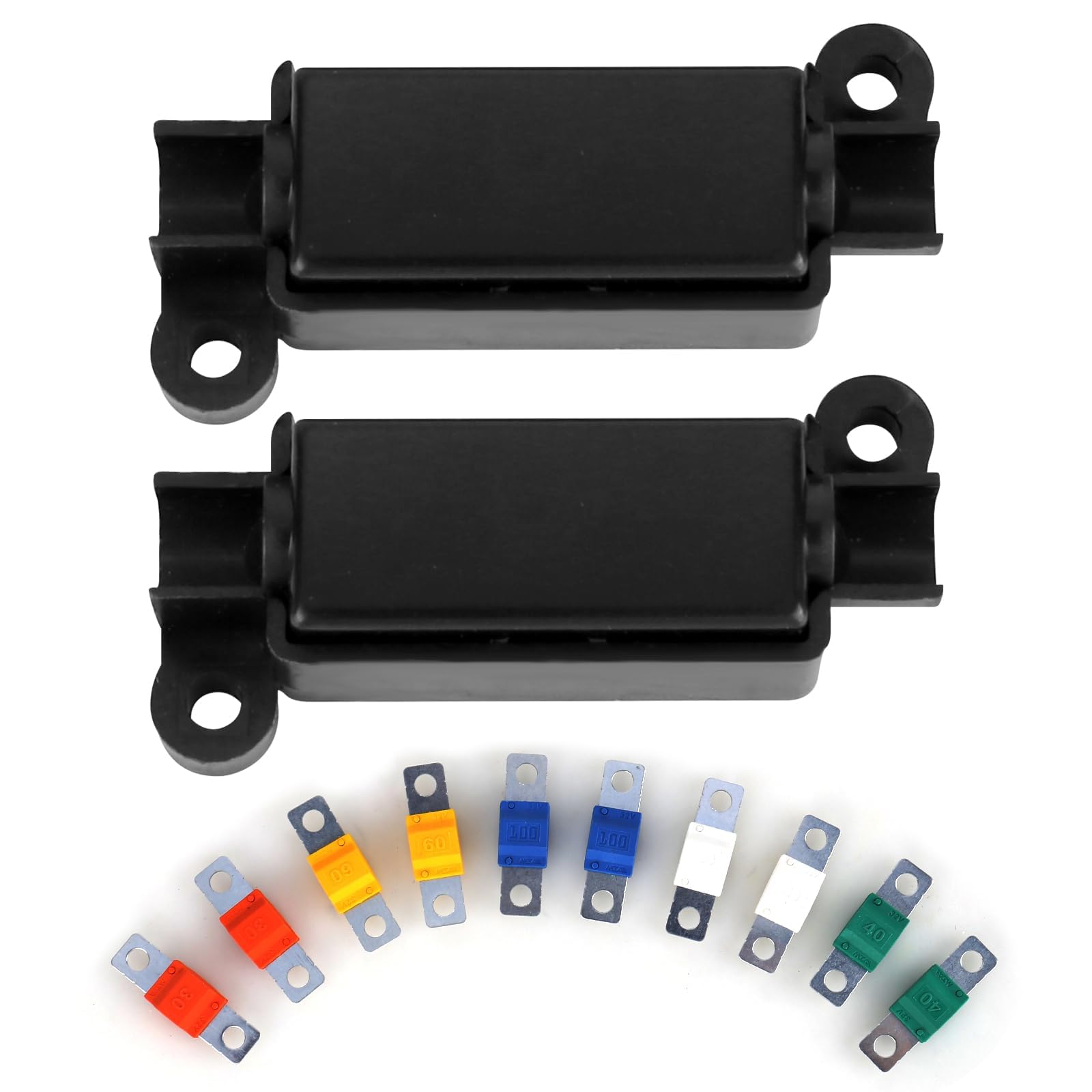 XCRPRT 2Pcs Midi Fuse Holders & 10Pcs 30/40/60/80/100Amp 32V Automobile Bolt-on for Marine Power System Construction Vehicles Agricultural Machinery DC Motor Car Audio