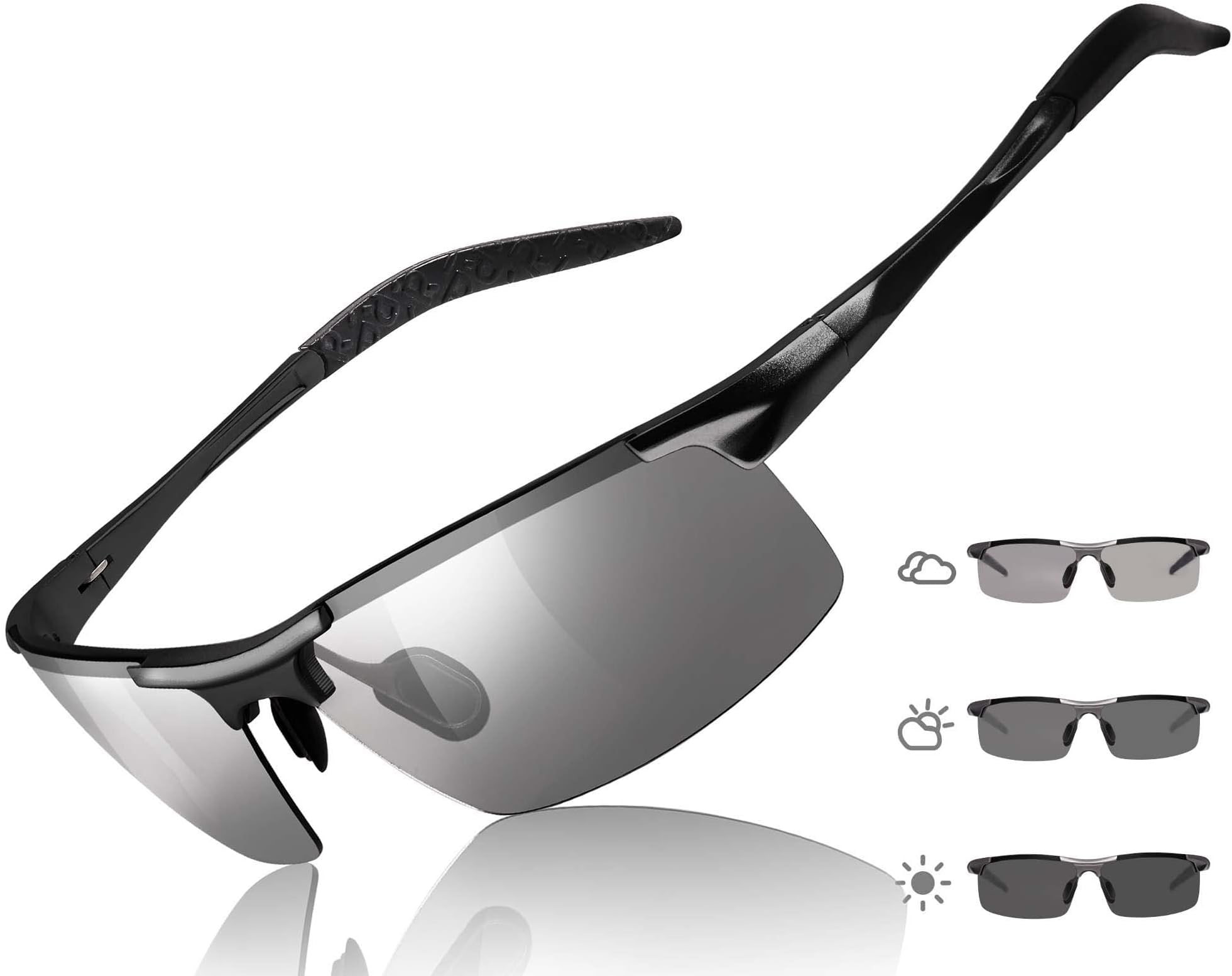 TJUTR Mens Photochromic Sunglasses Day & Night Driving Z87 Sun Glasses Polarized UV400 Protection Safety Glasses
