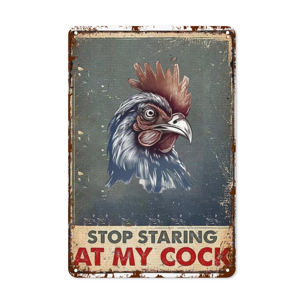 Vintage Tin Signs - Retro Chicken Rooster Kitchen Decor, Funny Metal Wall Art for Home, Bar, Restaurant & Man Cave - Boho Hippie Posters with Dark Humor - Rustic Poster Decor - 12x8 Inches
