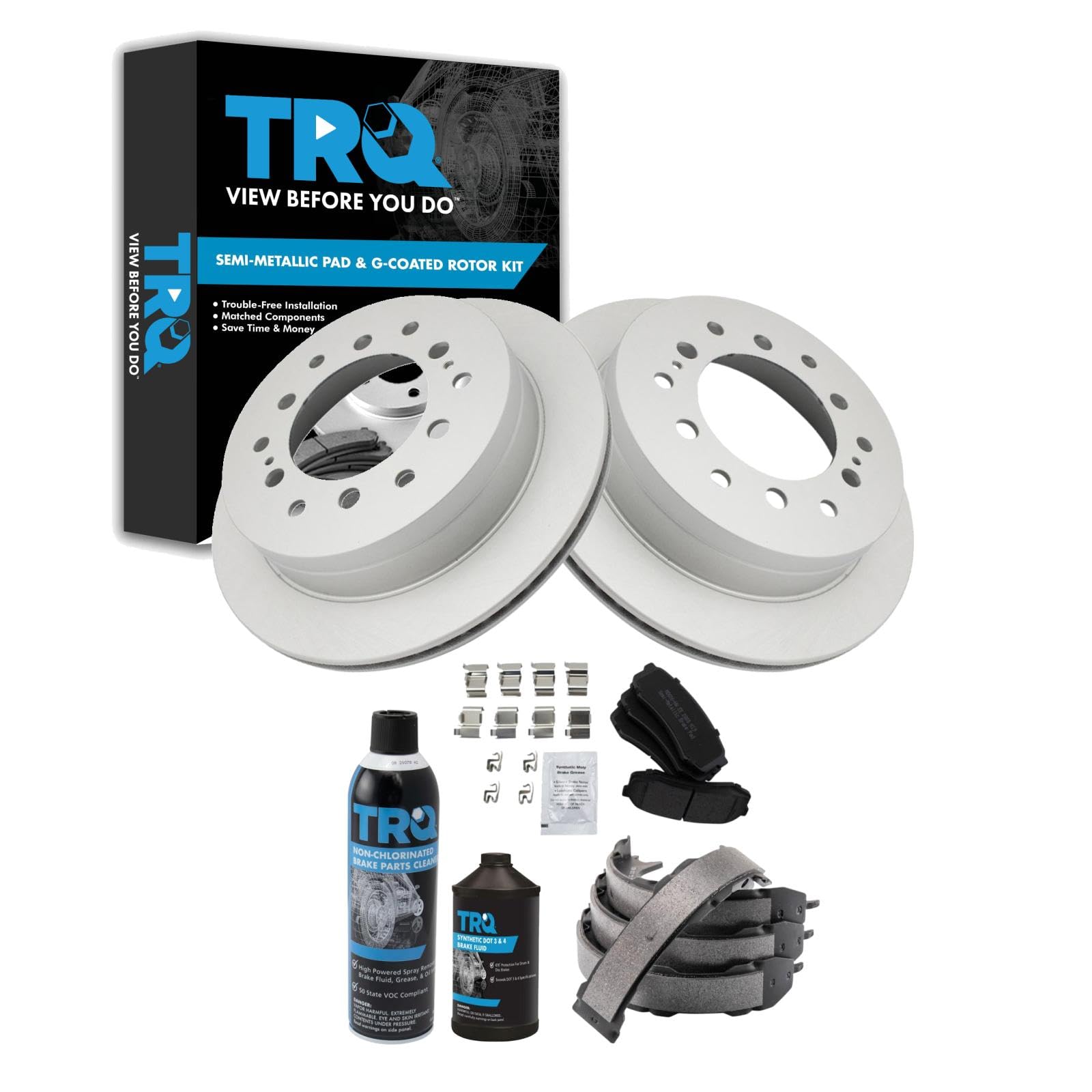 TRQ Rear Brake Pad &amp; Rotor Kit Semi-Metallic Compatible with 2003-2009 Lexus GX470 Toyota 4Runner 2007-2009 FJ Cruiser 2001-2007 Sequoia